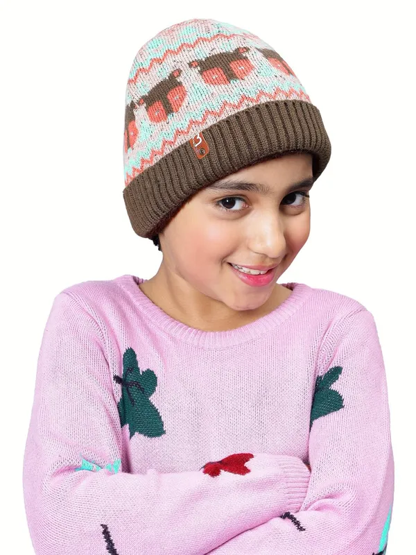 Multicolor_&_Brown_Woolen_Cap_For_Unisex_Child