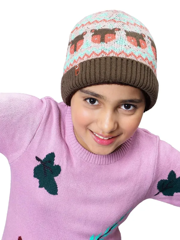 Multicolor_&_Brown_Woolen_Cap_For_Unisex_Child