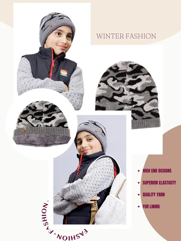 Multicolor_&_Charcoal_Woolen_Cap_For_Unisex_Child