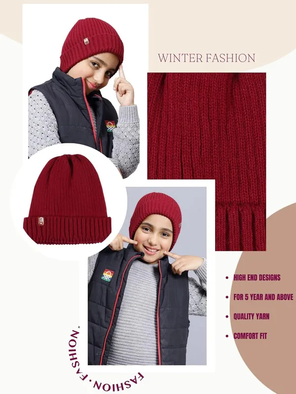 Maroon_Woolen_Cap_For_Unisex_Child