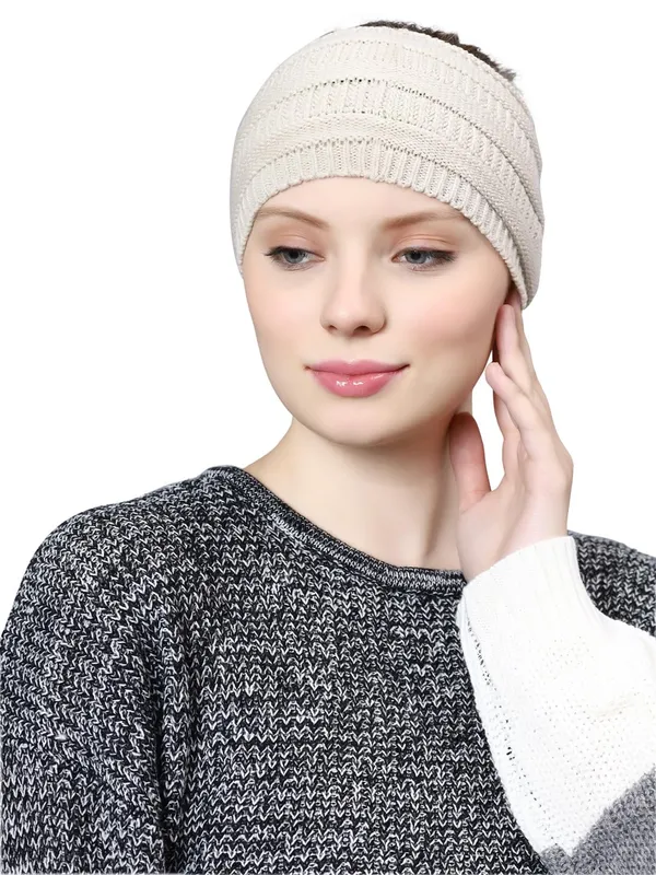Cream_Woolen_Earwarmer_For_Unisex