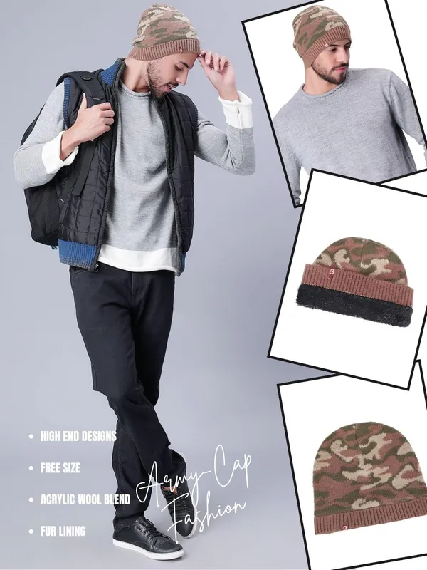 Army_&_Brown_Woolen_Cap_For_Unisex