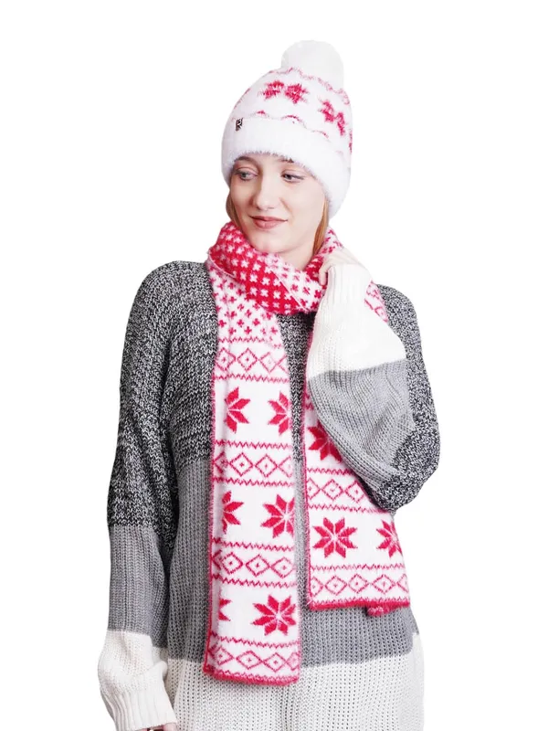 White_&_Pink_Woolen_Cap_For_Women