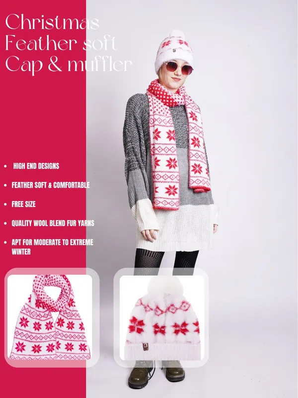 White_&_Pink_Woolen_Cap_For_Women