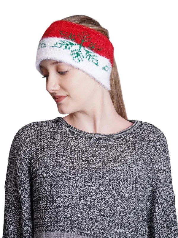White_&_Red_Woolen_Earwarmer_For_Women