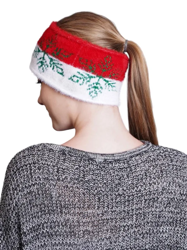 White_&_Red_Woolen_Earwarmer_For_Women