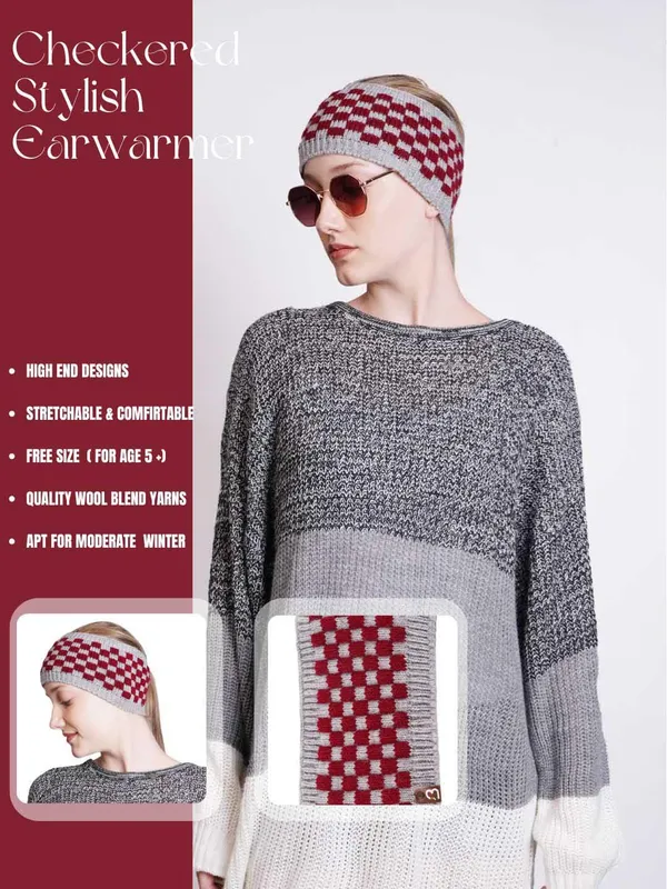 Grey_&_Red_Woolen_Earwarmer_For_Unisex