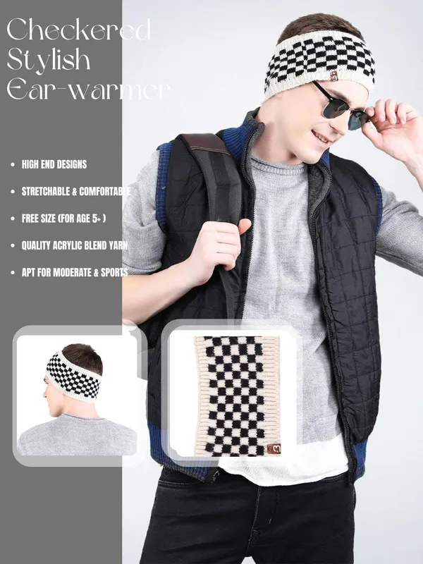 White_&_Black_Woolen_Earwarmer_For_Men