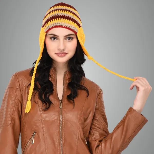 Maroon_&_yellow_Woolen_Cap_For_Women