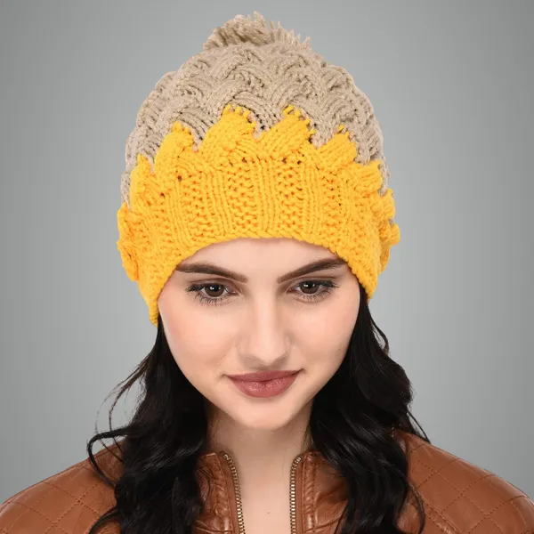 Beige_&_Yellow_Woolen_Cap_For_Unisex