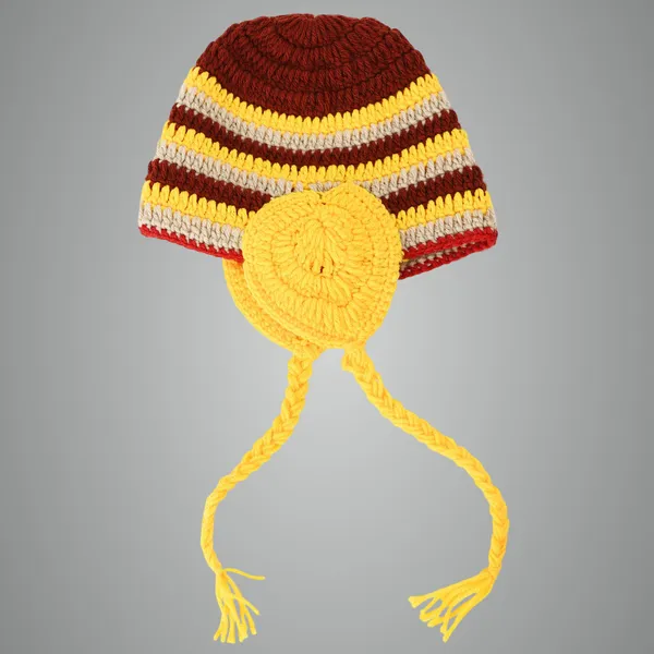 Brown_&_Yellow_Woolen_Cap_For_Women