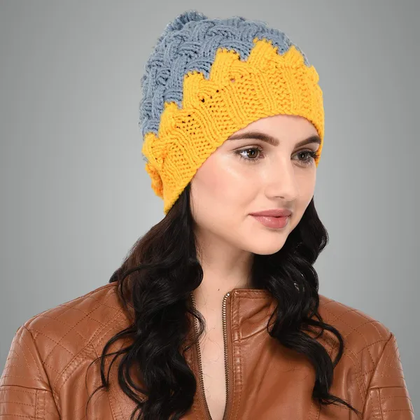 Grey_&_Yellow_Woolen_Cap_For_Women
