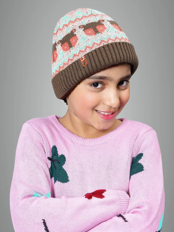 Multicolor_&_Brown_Woolen_Cap_For_Unisex_Child