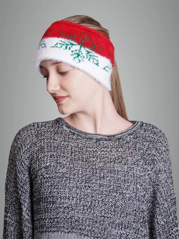 White_&_Red_Woolen_Earwarmer_For_Women