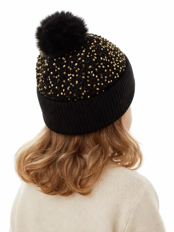Girls_Sequin_Knitted_Beanie_Cap_with_Faux_Fur_Pom-Pom_Shiny_Bling_Skull_Cap_Sequin_Sparkling_Fashion_Glitter_Elegant_Breathable_Beanie_Hat_for_Party_Occasion_Gift_for_Girls._Black