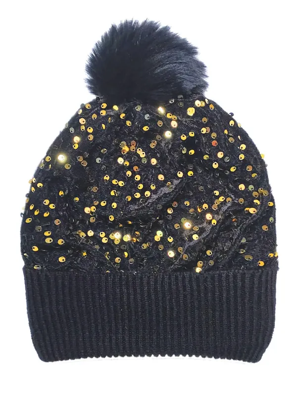 Girls_Sequin_Knitted_Beanie_Cap_with_Faux_Fur_Pom-Pom_Shiny_Bling_Skull_Cap_Sequin_Sparkling_Fashion_Glitter_Elegant_Breathable_Beanie_Hat_for_Party_Occasion_Gift_for_Girls._Black