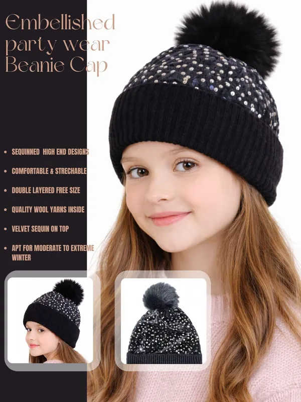 Girls_Sequin_Knitted_Beanie_Cap_with_Faux_Fur_Pom-Pom_Shiny_Bling_Skull_Cap_Sequin_Sparkling_Fashion_Glitter_Elegant_Breathable_Beanie_Hat_for_Party_Occasion_Gift_for_Girls._Black
