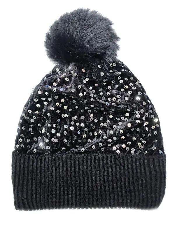 Girls_Sequin_Knitted_Beanie_Cap_with_Faux_Fur_Pom-Pom_Shiny_Bling_Skull_Cap_Sequin_Sparkling_Fashion_Glitter_Elegant_Breathable_Beanie_Hat_for_Party_Occasion_Gift_for_Girls._Black