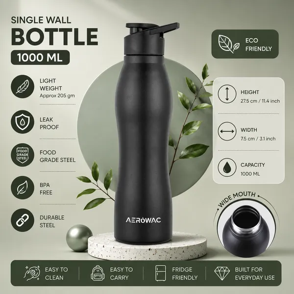 Aerowac_Silva_202_Stainless_Steel_Water_Bottle_1000_ml_|_BPA_Free_Leak_Proof_Sipper_Bottles_|_Textured_Finish_Metal_Water_Bottle_with_Sports_Cap_|_Reusable_Bottles_for_Gym_Office_Travel_(Black)