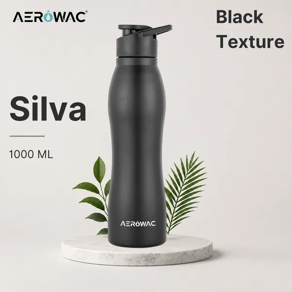 Aerowac_Silva_202_Stainless_Steel_Water_Bottle_1000_ml_|_BPA_Free_Leak_Proof_Sipper_Bottles_|_Textured_Finish_Metal_Water_Bottle_with_Sports_Cap_|_Reusable_Bottles_for_Gym_Office_Travel_(Black)