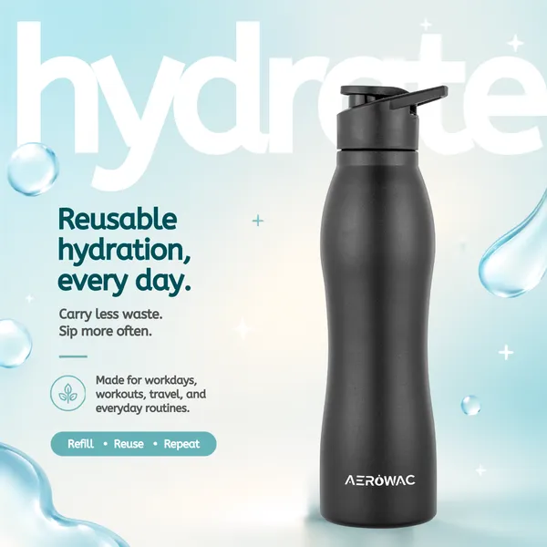 Aerowac_Silva_202_Stainless_Steel_Water_Bottle_1000_ml_|_BPA_Free_Leak_Proof_Sipper_Bottles_|_Textured_Finish_Metal_Water_Bottle_with_Sports_Cap_|_Reusable_Bottles_for_Gym_Office_Travel_(Black)
