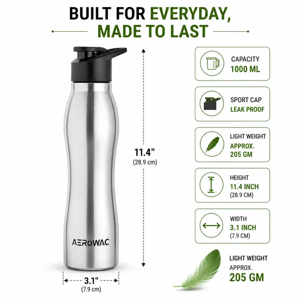 Silva_Single_Wall_Stainless_Steel_Bottle_|_Lightweight_&_Durable_|_BPA-Free_|_1000ml,_Silver