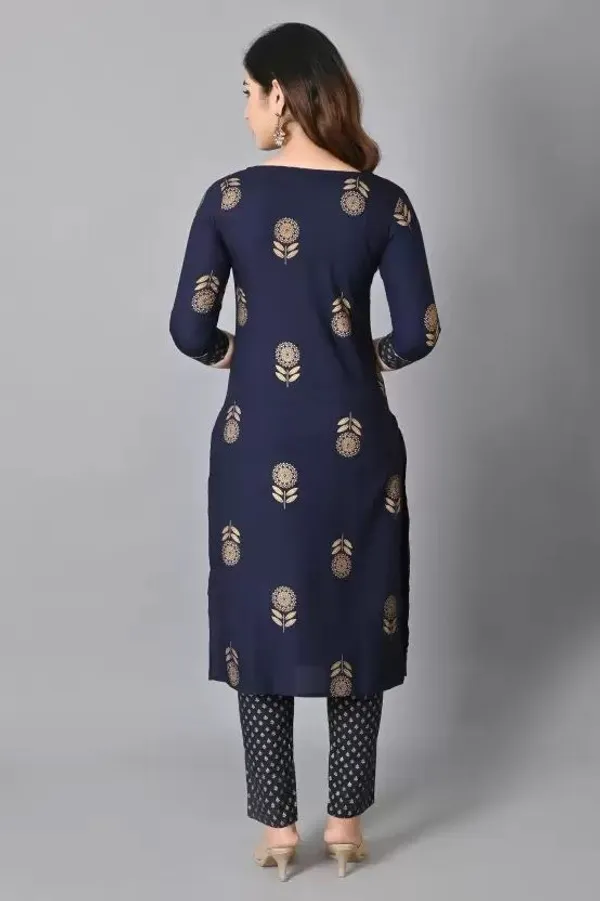 Dark_Blue_Rayon_Printed_Regular_Kurta_Trouser/Pant_&_Dupatta_Set_For_Women
