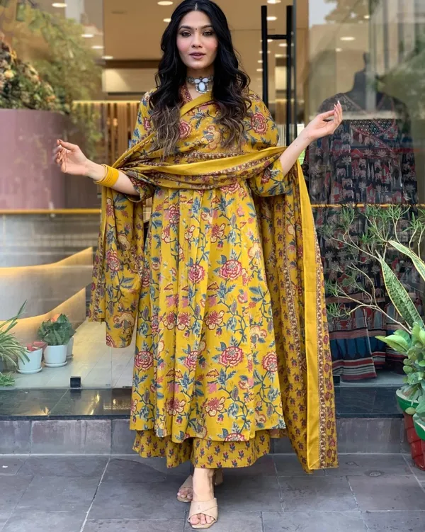 Yellow_Rayon_Regular_Kurta_Pant_Dupatta_Set_For_Women
