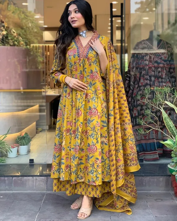Yellow_Rayon_Regular_Kurta_Pant_Dupatta_Set_For_Women