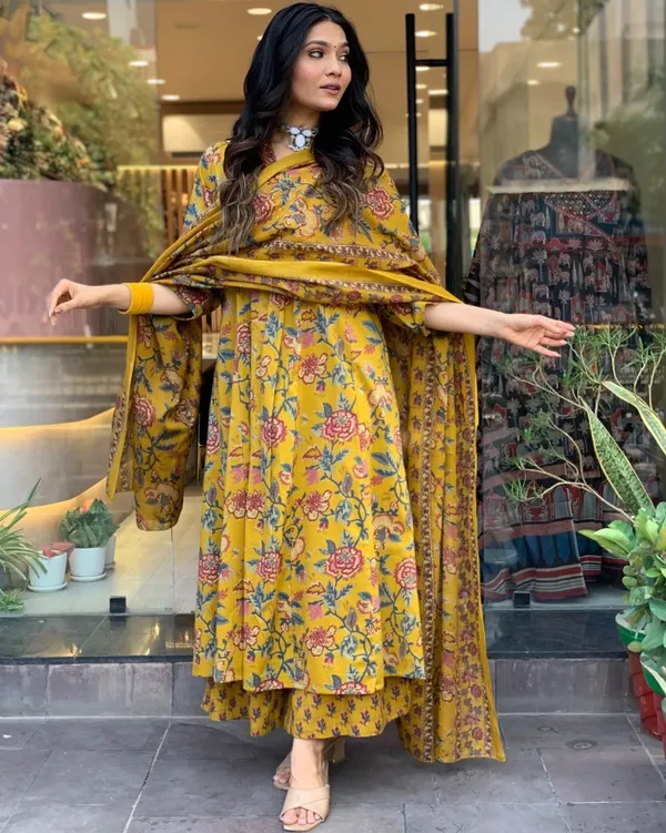 Yellow_Rayon_Regular_Kurta_Pant_Dupatta_Set_For_Women