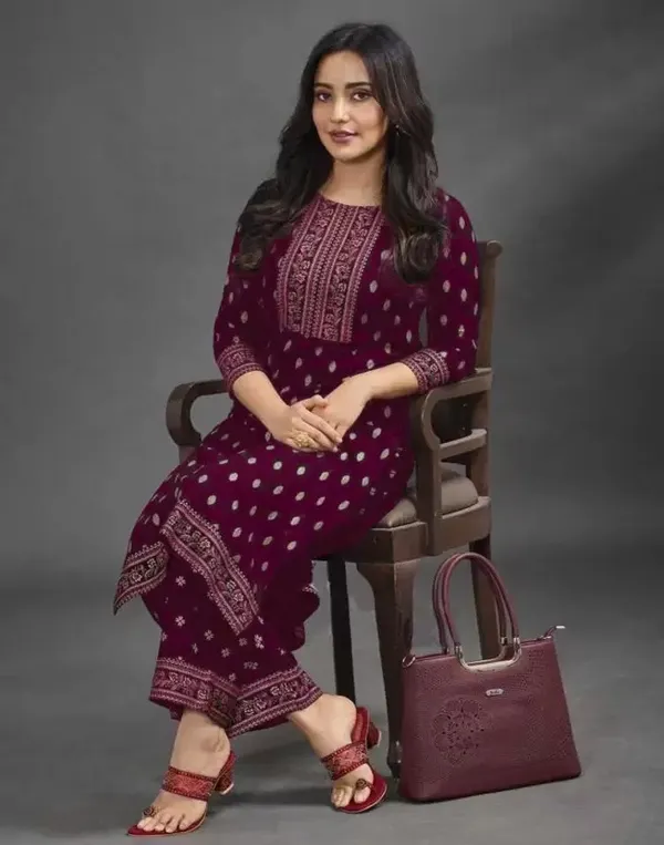 Wine_Cotton_Regular_Kurta_Pant_Set_For_Women