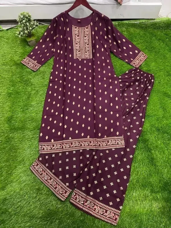 Wine_Cotton_Regular_Kurta_Pant_Set_For_Women