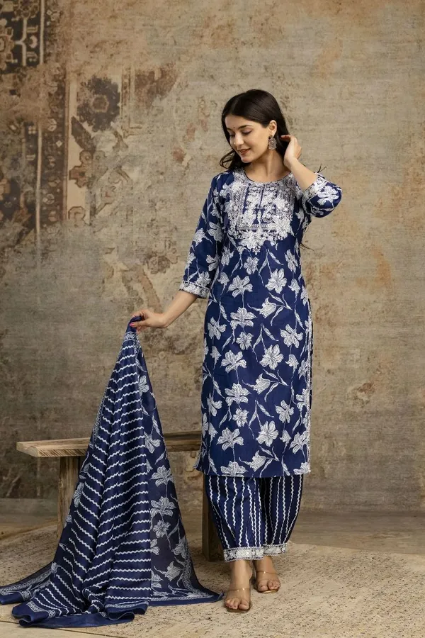 Blue_Cotton_Embroidered_Regular_Kurta_Salwar_&_Dupatta_Set_For_Women