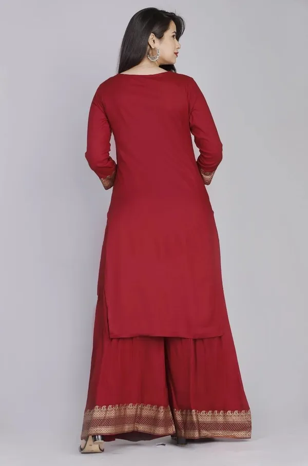 Red_Rayon_Solid_Regular_Kurta_Sharara_&_Dupatta_Set_For_Women