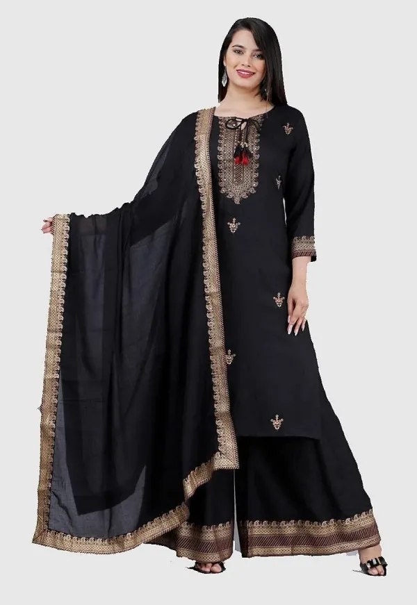 Black_Rayon_Solid_Regular_Kurta_Sharara_&_Dupatta_Set_For_Women