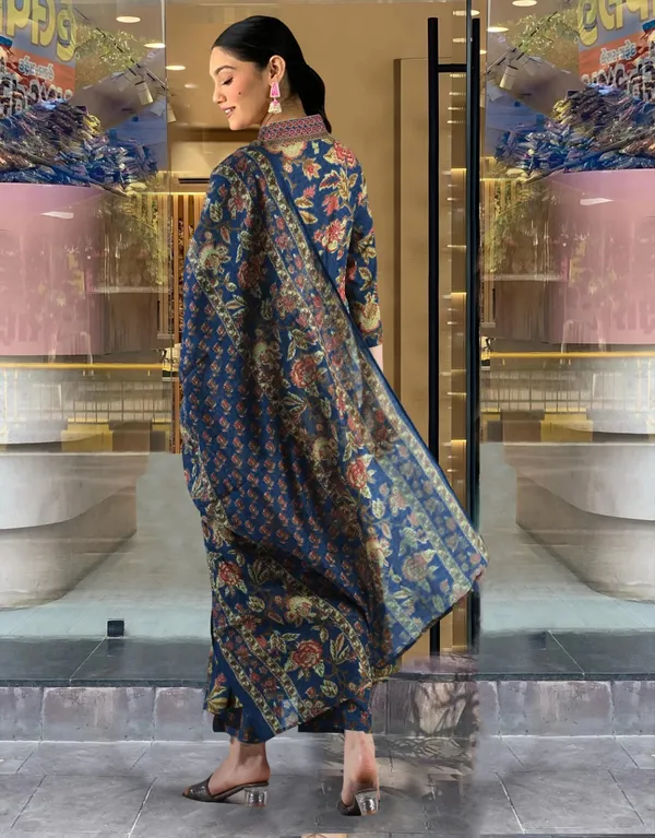 Blue_Cotton_Regular_Kurta__Pant_&_Dupatta_Set_For_Women