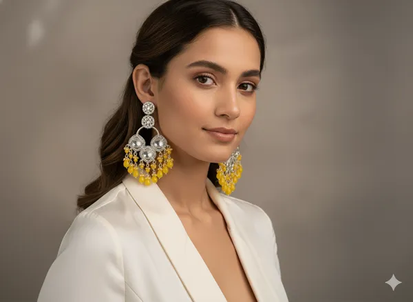 Yellow_Elegant_Deisgn_Alloy_Earrings_For_Women