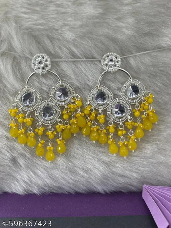 Yellow_Elegant_Deisgn_Alloy_Earrings_For_Women