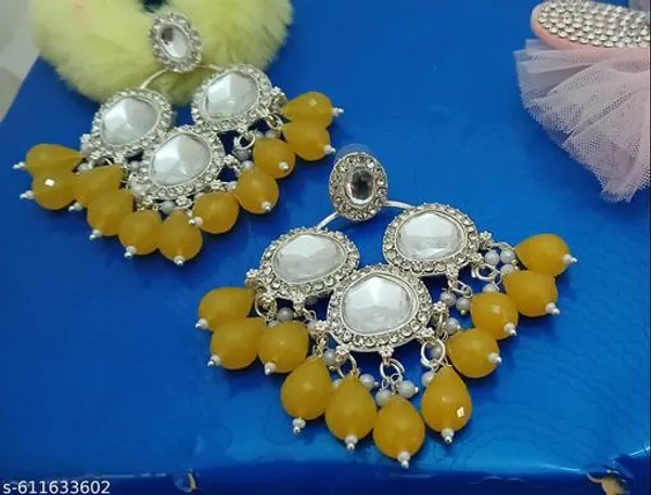 Yellow_Elegant_Deisgn_Alloy_Earrings_For_Women