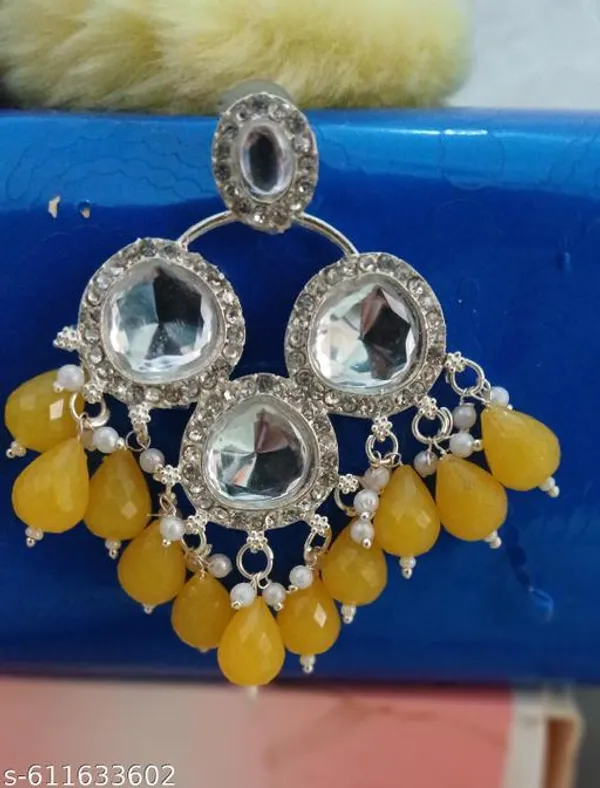 Yellow_Elegant_Deisgn_Alloy_Earrings_For_Women