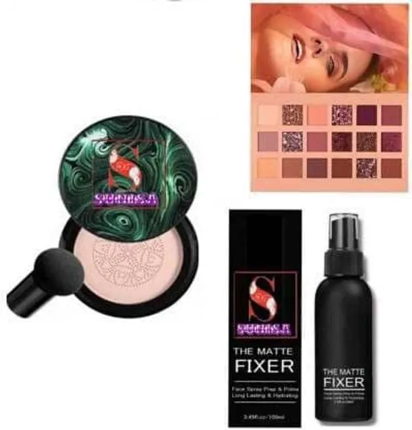 SUNISA_BB_And_Full_Coverage_CC_Cream_Foundation_For_All_Skin_Types_With_Mushroom_Head_Air_Cushion_20G_And_1_The_Matte_Fixer_With_1_Nude_Eyeshadow_Palatte-_(Pack_Of_3)