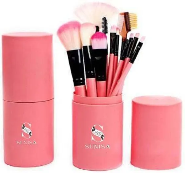 SUNISA_Pink_Soft_Synthetic_Bristle_Light_Weight_Multipurpose_Makeup_Brushes_Set_of_12_with_Case_-_(Pack_of_13)