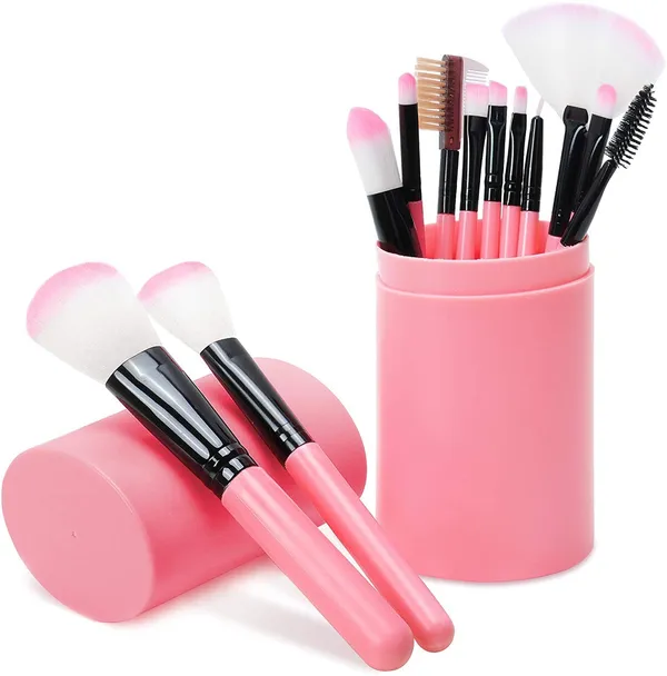 SUNISA_Pink_Soft_Synthetic_Bristle_Light_Weight_Multipurpose_Makeup_Brushes_Set_of_12_with_Case_-_(Pack_of_13)