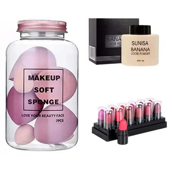 SUNISA_Sponges,_Banana_Powder_&_Lipsticks_Combo