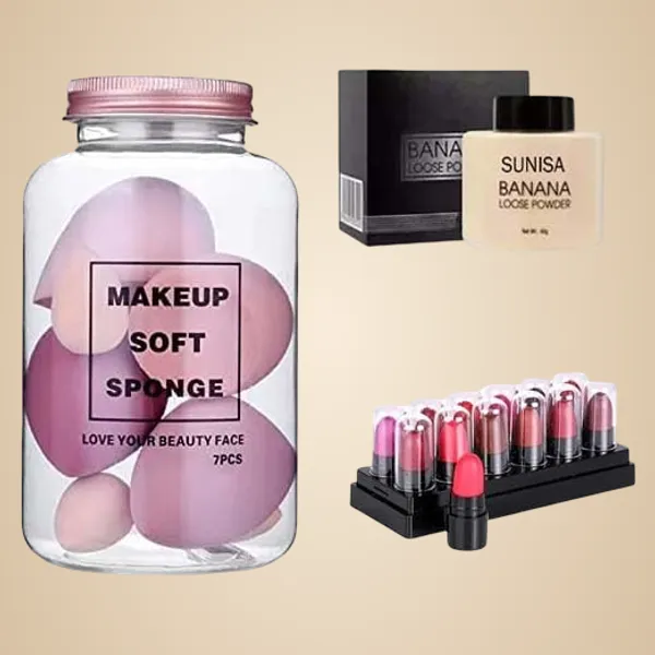SUNISA_Sponges,_Banana_Powder_&_Lipsticks_Combo