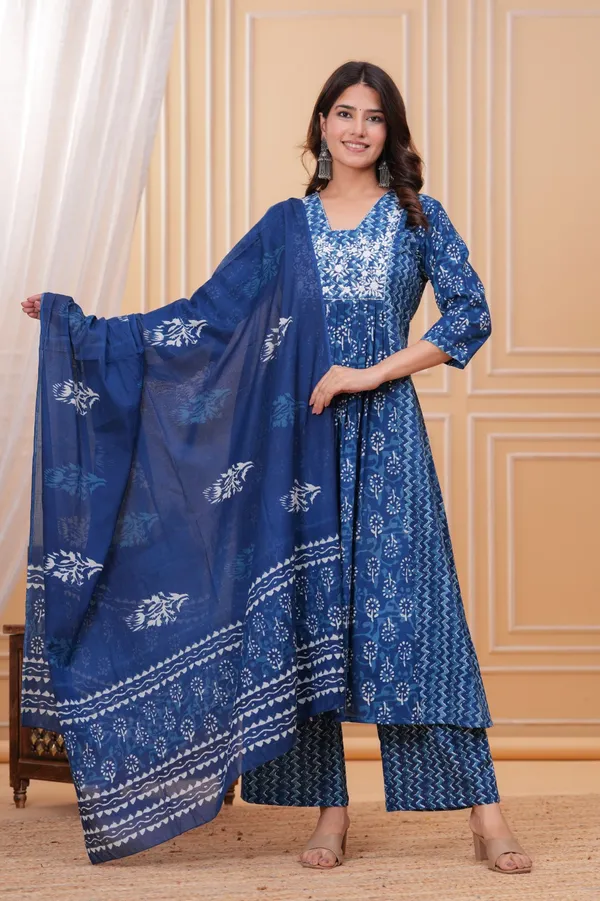 Women's_Navy_Blue_Cotton_Kurti_Pant_Dupatta_Set