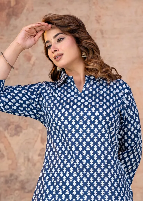 Navy_Blue_Floral_Block_Print_Straight_Kurta