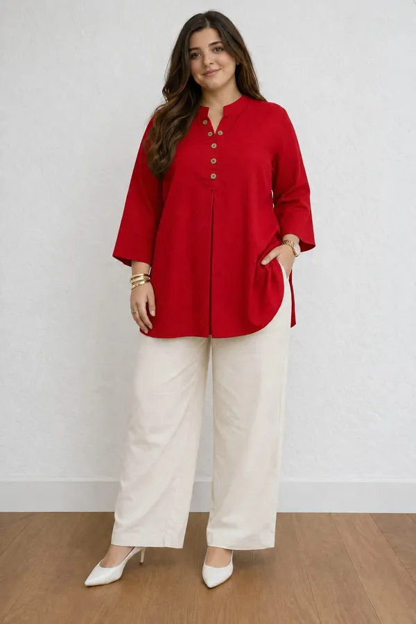 Red_Cotton_Kurti_&_Pant_Set