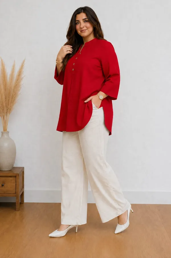 Red_Cotton_Kurti_&_Pant_Set