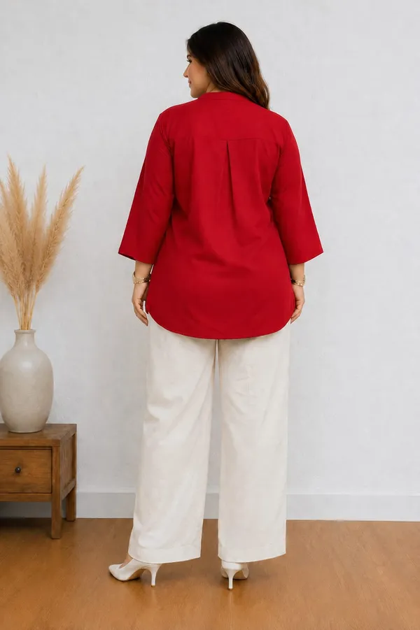 Red_Cotton_Kurti_&_Pant_Set